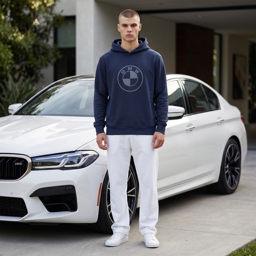 BMW Genuine Goods With Freude Tonal Dot Sweat Hoodie Navy Blue Mens Size Small